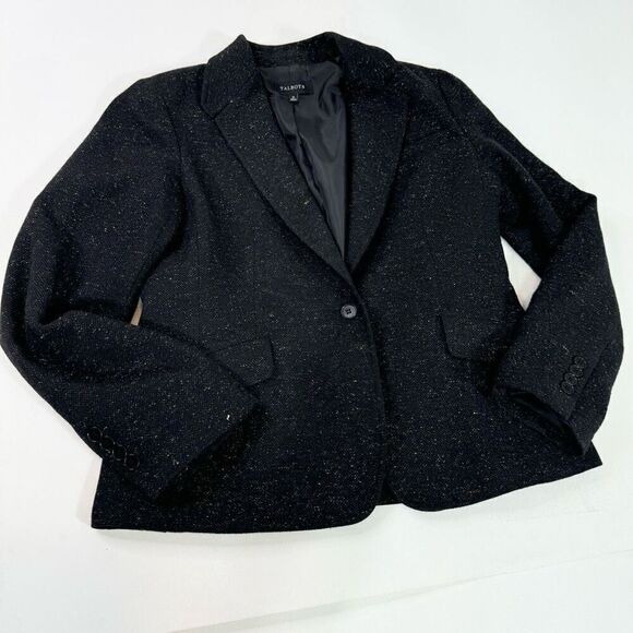 Talbots Jacket Womens 12 Black Stardust Pattern Long-Sleeve Notch Lapel Blazer F - Picture 1 of 9